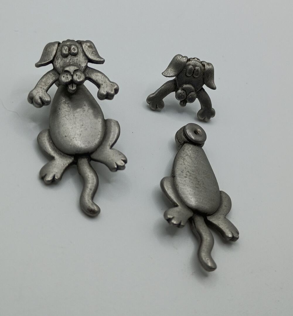 Vintage JJ Pewter Dog Earrings – Figural Dangle Post Earrings